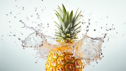 fresh pineapple on white background with the fresh droplet water - obrazy, fototapety, plakaty