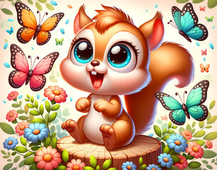 Fototapeta premium Joyful Squirrel's Butterfly Dance