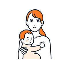 赤ちゃんを抱っこするお母さんのシンプルなアバターアイコンのベクターイラスト素材