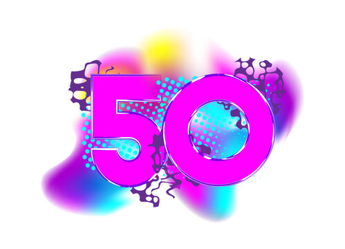 Colorful gradient halftone number 50. Celebrating anniversary logo.