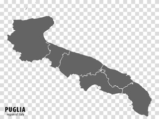 Blank map Apulia of Italy. High quality map Region Apulia with municipalities on transparent background for your web site design, logo, app, UI.  EPS10.