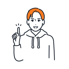指差しで説明をするパーカーを着た若い男性のシンプルなベクターイラスト素材