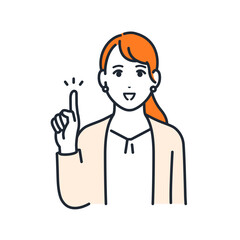指差しで説明をする若いビジネスウーマンのシンプルなベクターイラスト素材