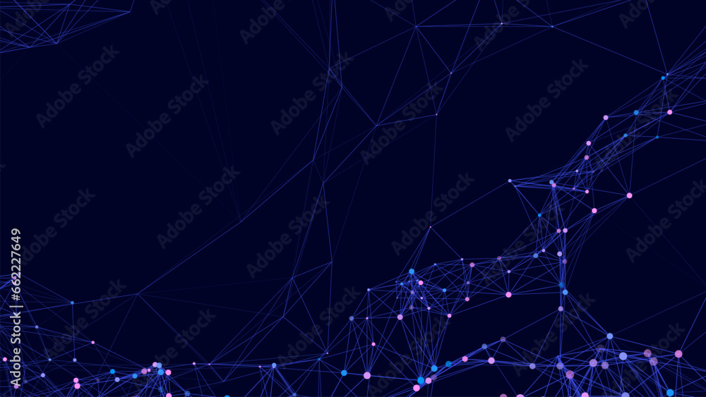 Poster abstract wave background with dots and lines moving in space. technology illustration. futuristic mo