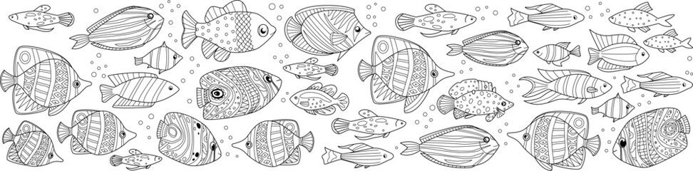Coloring book page for adults and children. school of different