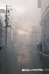 fire smoke fog in the city