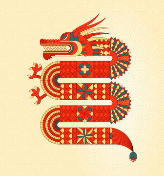 2024 Dragon Lunar Chinese New Year card. Traditional asian character.