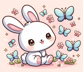 Joyful Bunny Amidst Fluttering Butterflies