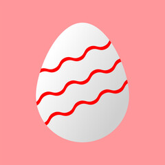 Vector illustration of one Easter egg with a red wavy lines pattern isolated on a pink background