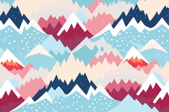Snowcapped Peaks quirky doodle pattern, wallpaper, background, cartoon, vector, whimsical Illustration