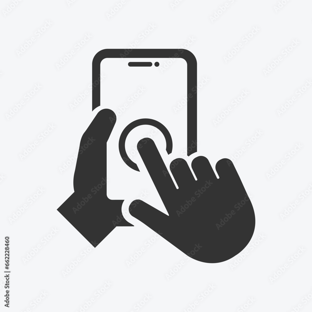 Aufkleber vector illustration of touching screen icon on grey background for website, ui ux and mobile design.