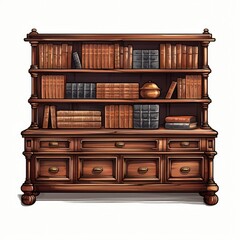 Polished mahogany furniture fills the library - obrazy, fototapety, plakaty