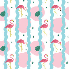 Pink Flamingo Vector Patterns. Leaf pattern background