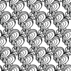 Pattern with floral and geometric elements. Intersecting curved and straight bold stripes forming abstract floral ornament. Vector background for design.