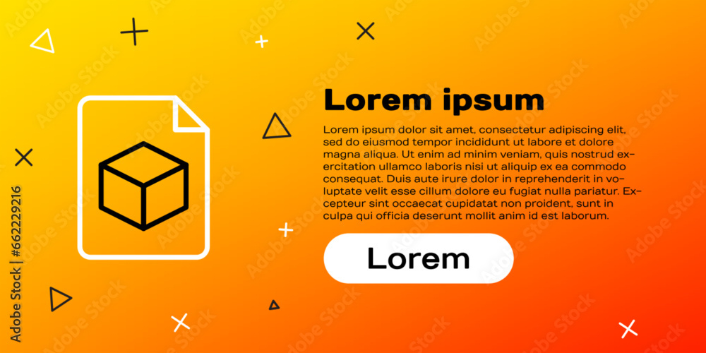 Poster line isometric cube file icon isolated on yellow background. geometric cubes solid icon. 3d square s