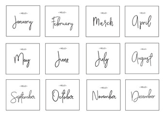 Set of months, lettering print. Vector illustration - obrazy, fototapety, plakaty