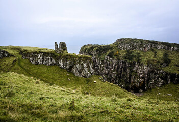 Dunseverick Castle in Northern Ireland during the autumn - 662229426