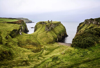 Dunseverick Castle in Northern Ireland during the autumn - 662229448