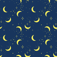 Obraz na płótnie Canvas Seamless boho pattern with stars on a blue background for tarot, astrology . Magic cosmic sky, abstract esoteric prnament.