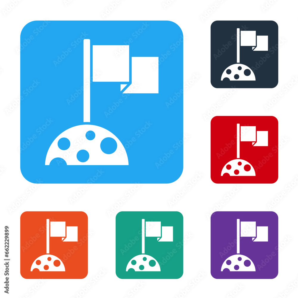 Poster white moon with flag icon isolated on white background. set icons in color square buttons. vector