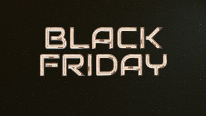 BLACK FRIDAY. Metallic 3d text with glowing neon tube isolated on black background. Modern Design template for Black Friday sale. Typography. 3D illustration.