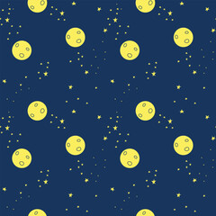 Seamless boho pattern with stars on a blue background for tarot, astrology . Magic cosmic sky, abstract esoteric prnament.