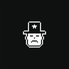 this is character face icon use 1 bit style in pixel art with white color and black background ,this item good for presentations,stickers, icons, t shirt design,game asset,logo and your project.