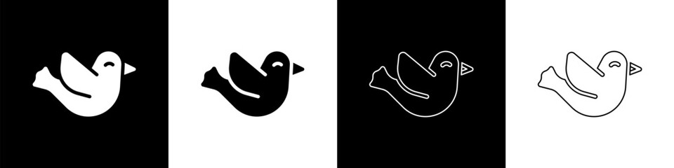Set Dove icon isolated on black and white background. Vector