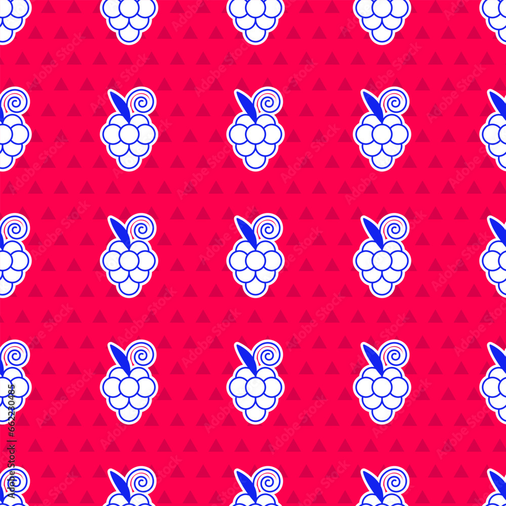 Poster blue grape fruit icon isolated seamless pattern on red background. vector