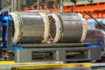 detail of the modern electric motor on the production line in the factory