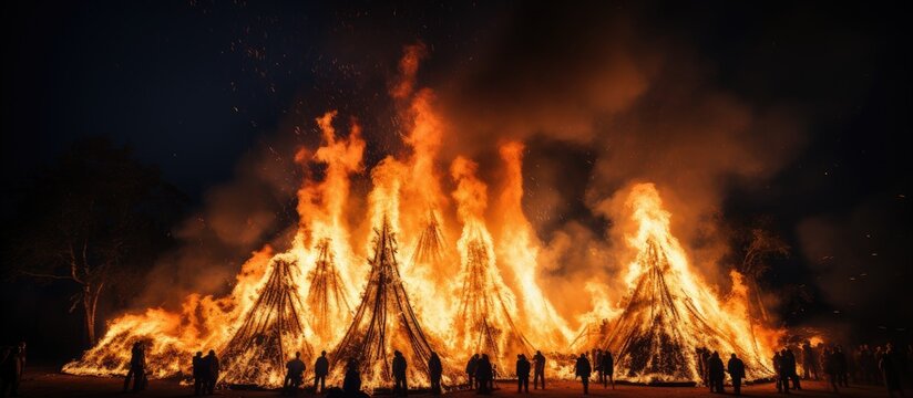 Massive traditional witch burning bonfire With copyspace for text