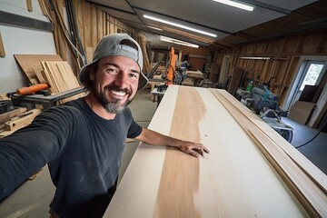 A happy carpenter at work.