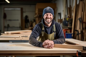 A happy carpenter at work.