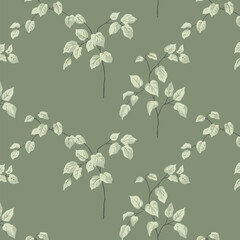 Beautiful botanical hand-drawn seamless pattern. Vector leaves and branches for spring collection