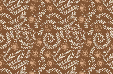 Hand-drawn batik seamless pattern block print floral vector