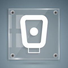 White Boxing training paws icon isolated on grey background. Square glass panels. Vector