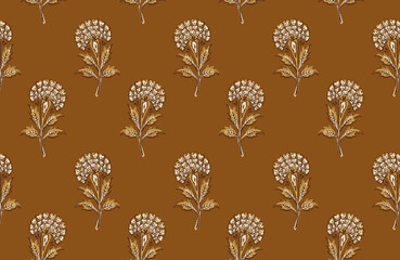 Digital Ajrakh seamless pattern block print floral batik vector