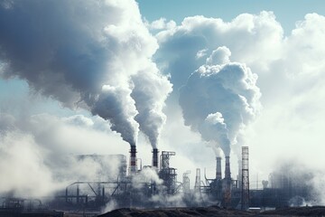 A factory with smoking chimneys. Air pollution and global warming concept.