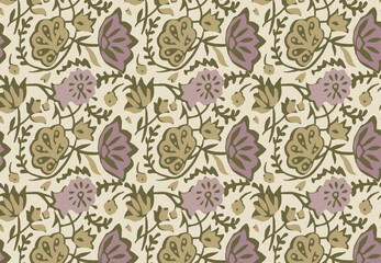 Hand-drawn batik seamless pattern block print floral vector