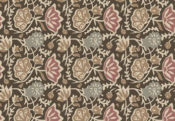 Hand-drawn batik seamless pattern block print floral vector