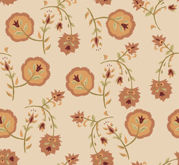 Digital Ajrakh seamless pattern block print in floral paisley motifs