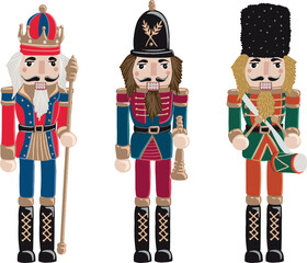 Set of three hand-drawn Christmas Nutcrackers 