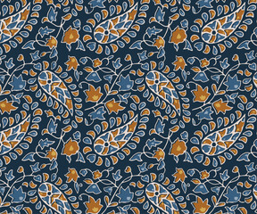 Digital paisley seamless pattern block print floral batik vector