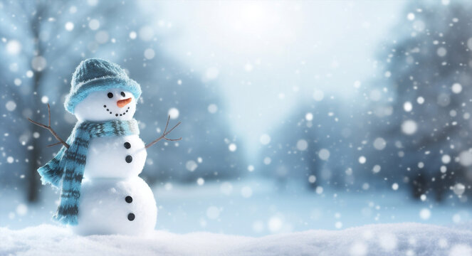 White christmas holiday snow seasonal blue new cold year winter snowman celebration