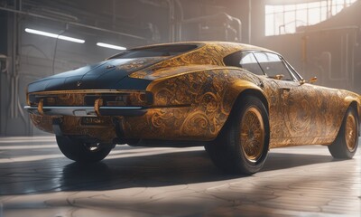 3d rendering of a futuristic car with a golden background 3d rendering of a futuristic car with a...