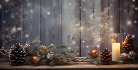 Beautiful christmas decoration on a wooden table.