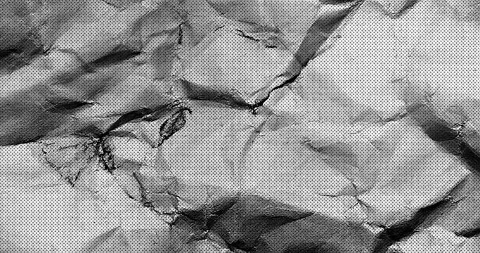 Grey color Grunge noise texture of a textured crumbled paper surface stop motion animation. Hard creased Crumbled paper grungy stop motion animation seamless looped.