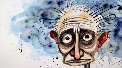 Cartoon style confused elderly alzheimer patient concept art illustration
