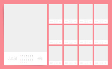 Minimalist Vertical 2024 Calendar Template. Corporate Monthly Design Layout for Yearly Planning.