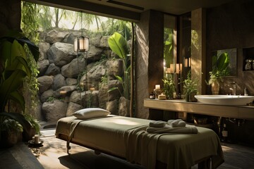 Modern eco spa interior. Natural concept background